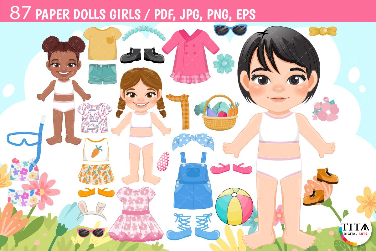 Amazing Paper Dolls Girls Clipart Collection