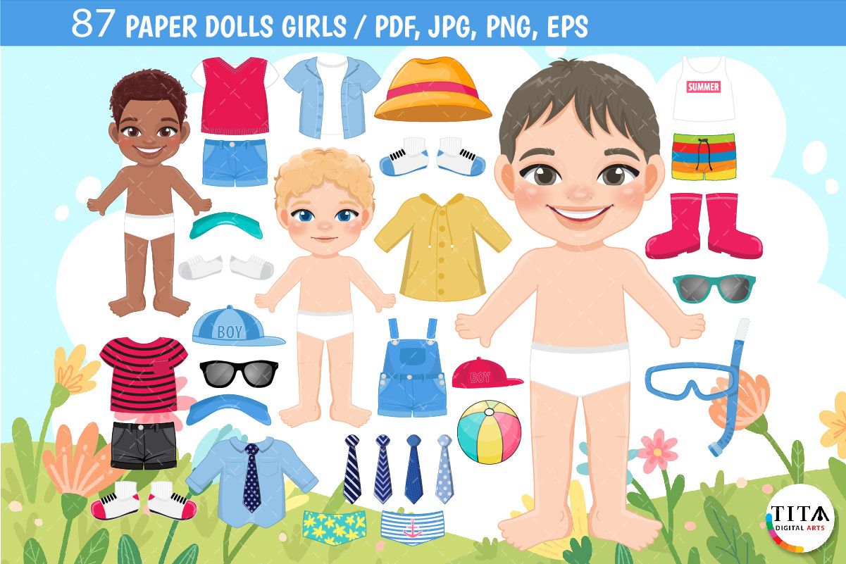 Powerful Paper Dolls Boys Clipart Collection