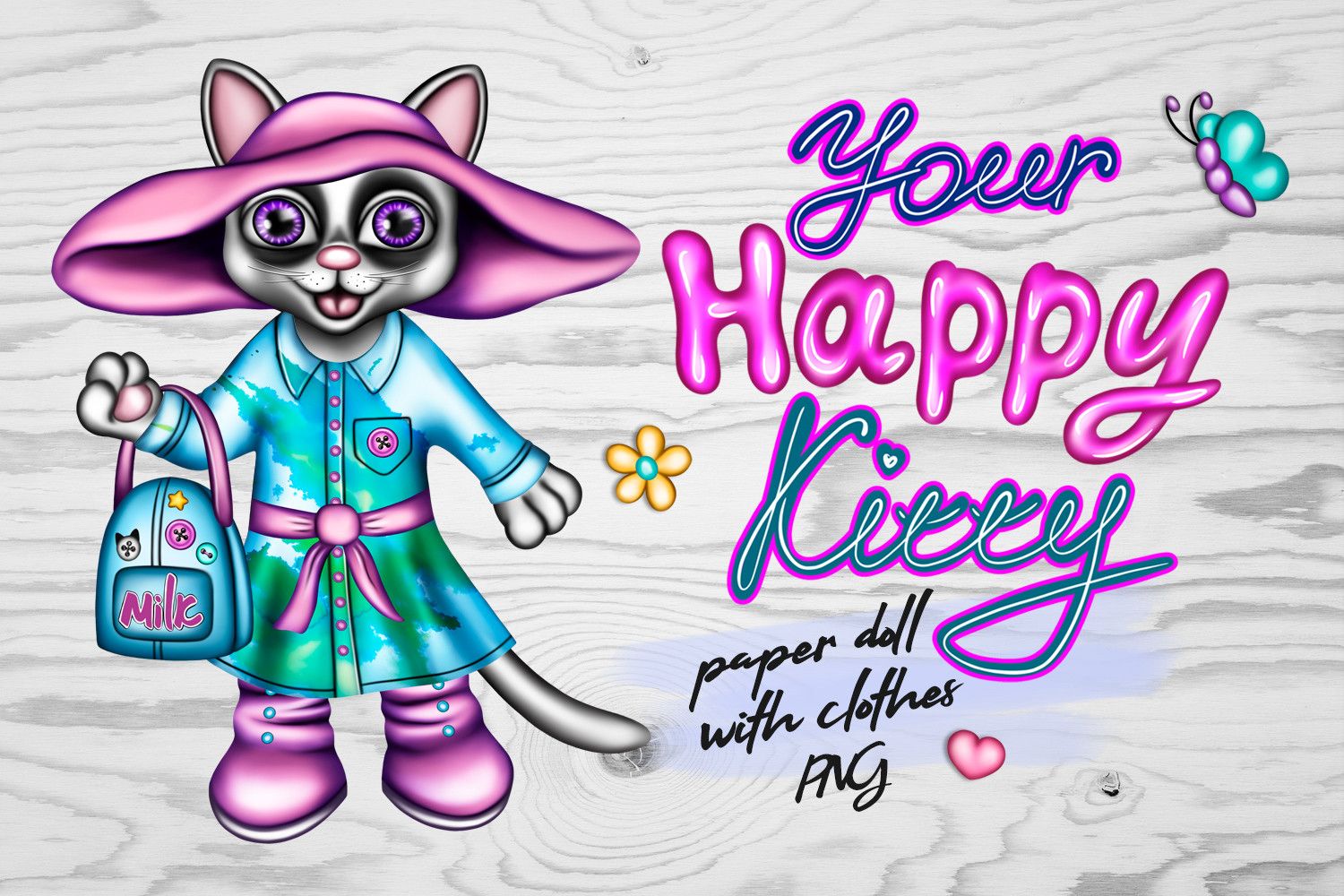 Stunning Adorable Kitten Paper Doll with Clothes