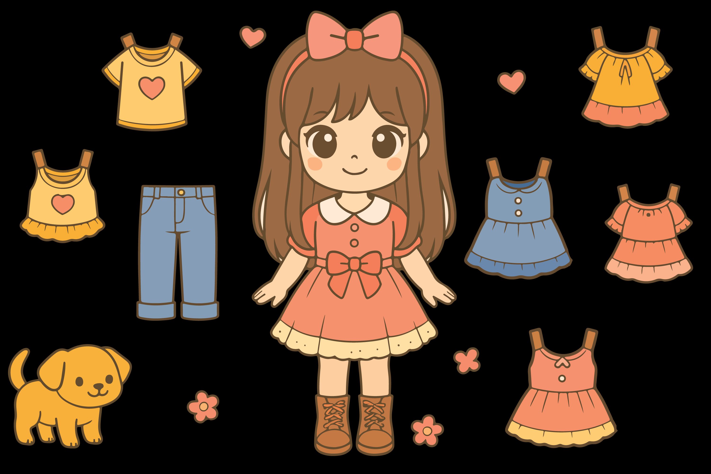 Vibrant Cute Paper Doll Girl Vector EPS